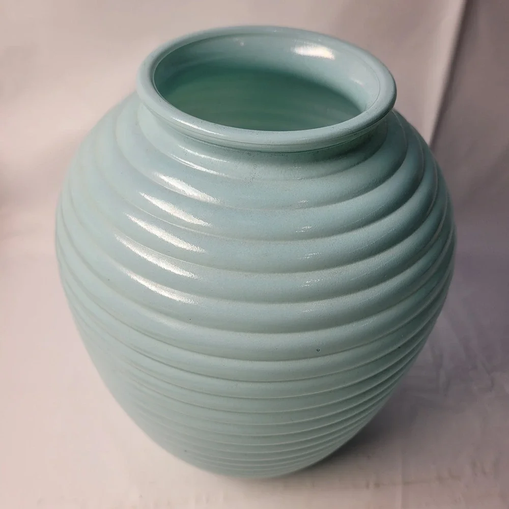 Christopher Stuart Ribbed Ceramic Vase‎ Blue Portugal Beehive Texture MCM Style